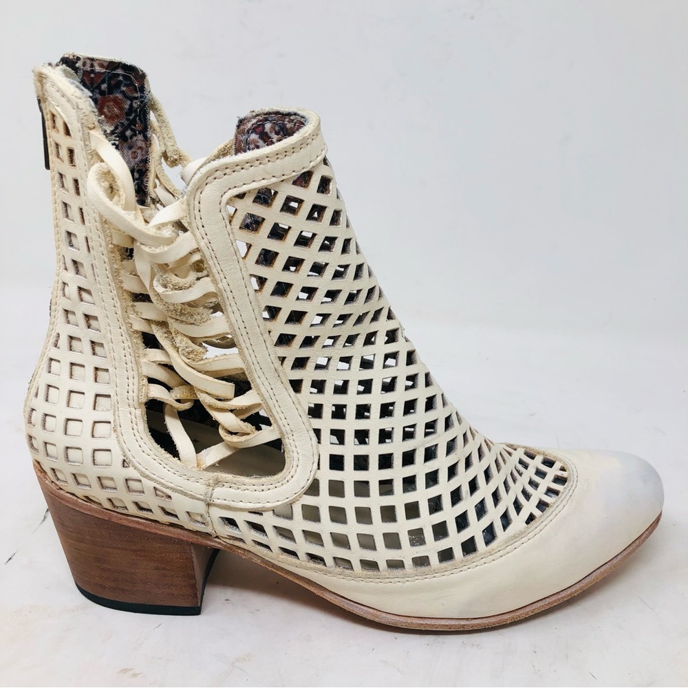 Freebird by Steven Lazor Off-white Cutout Lace-Up Ankle Booties